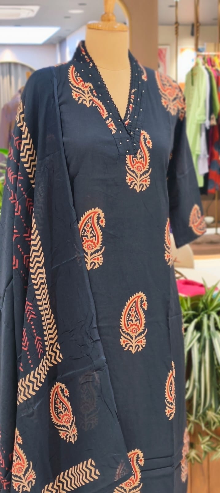 Zinnia Mango Buti Print Matching Full Suit Set With Dupatta In Cotton Fabric