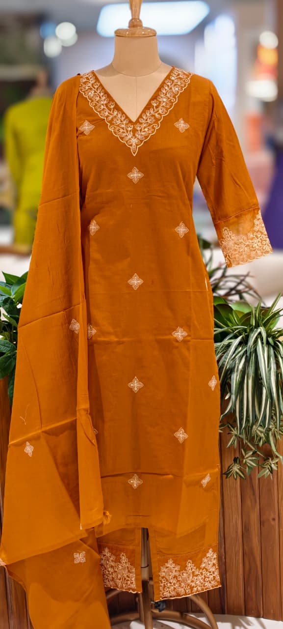 Ethereal Embroidered 3-Piece Set Kurta With Matching Trousers & Coordinated Dupatta