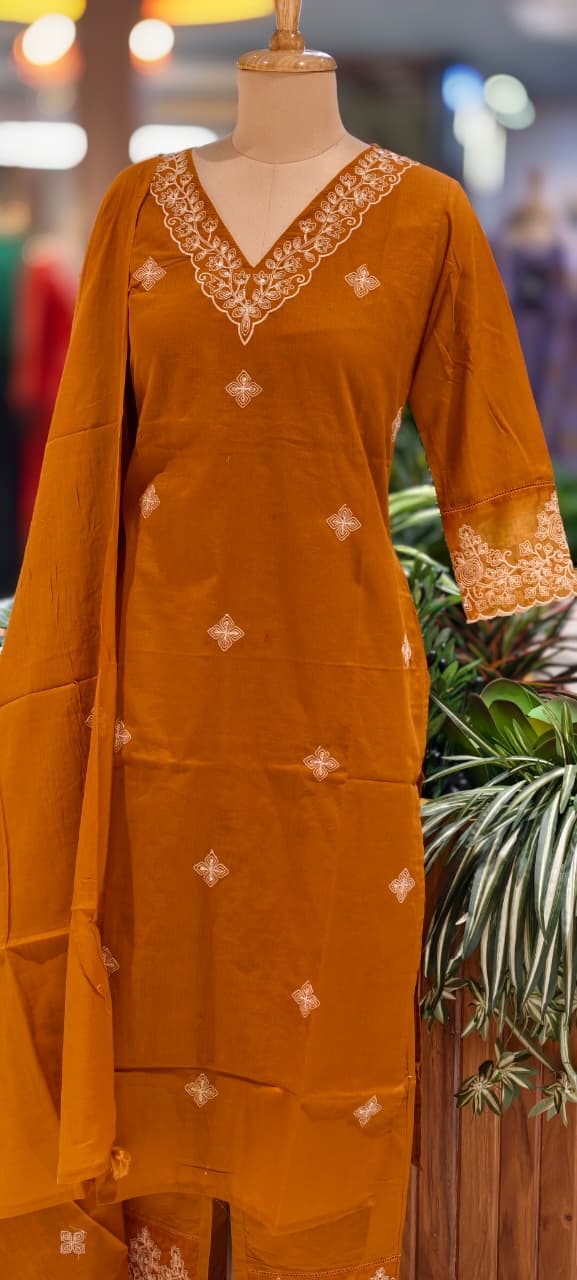 Ethereal Embroidered 3-Piece Set Kurta With Matching Trousers & Coordinated Dupatta