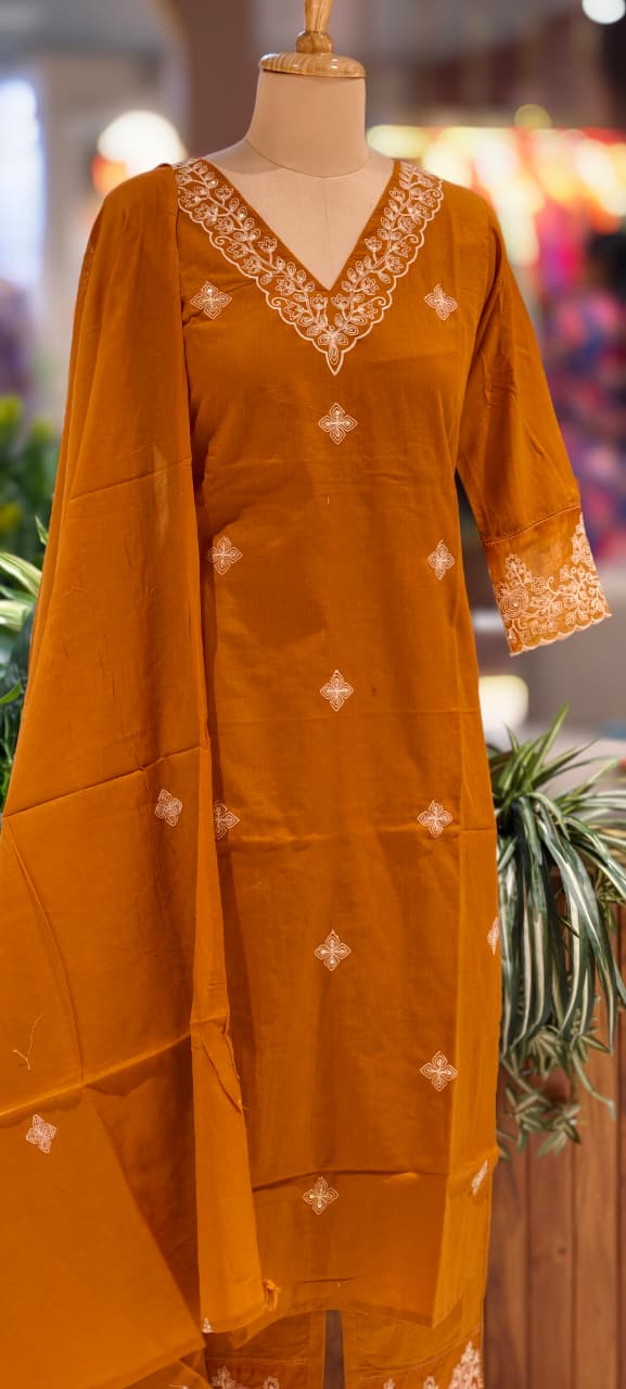 Ethereal Embroidered 3-Piece Set Kurta With Matching Trousers & Coordinated Dupatta