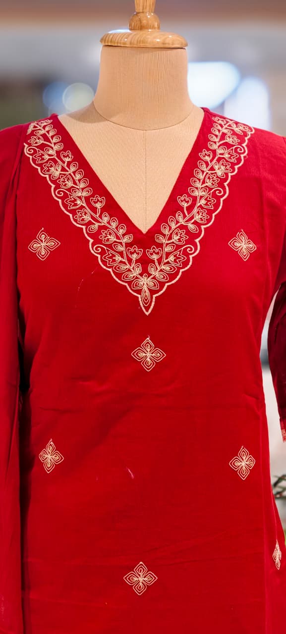 Ethereal Embroidered 3-Piece Set Kurta With Matching Trousers & Coordinated Dupatta