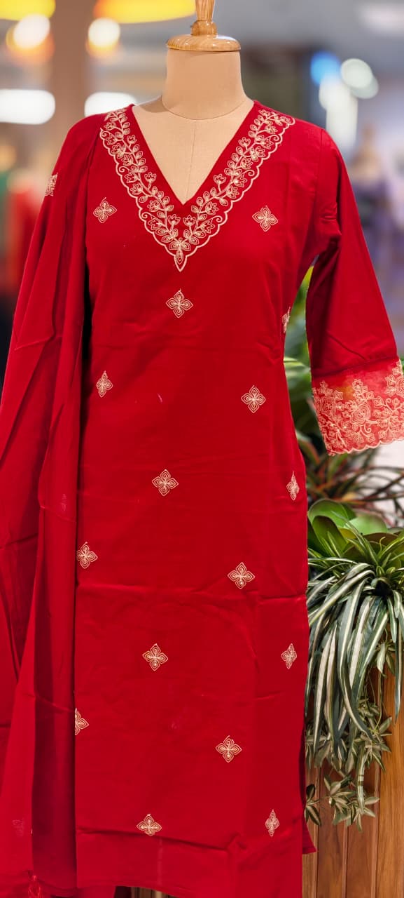 Ethereal Embroidered 3-Piece Set Kurta With Matching Trousers & Coordinated Dupatta