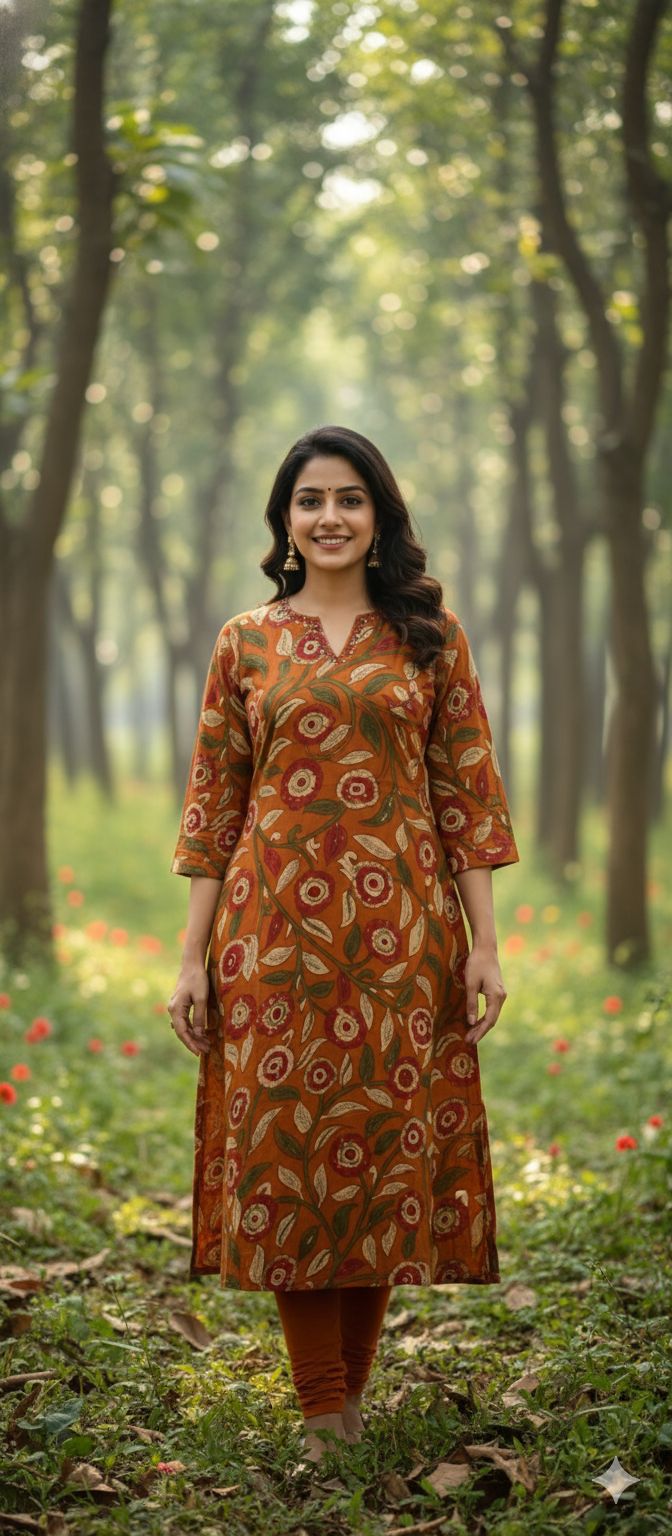 Gardenia Printed Minimal Neckline Long Kurti Only In Cotton Fabric- 13522