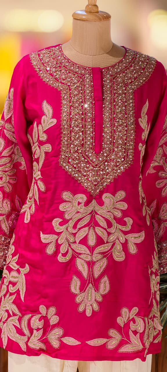 Designer Elegant Embroidery Work Bright Kurta With Tulip Pant Set- 13576