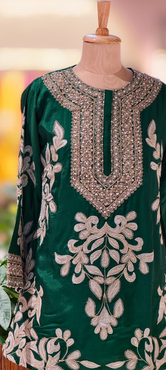 Designer Elegant Embroidery Work Bright Kurta With Tulip Pant Set- 13576