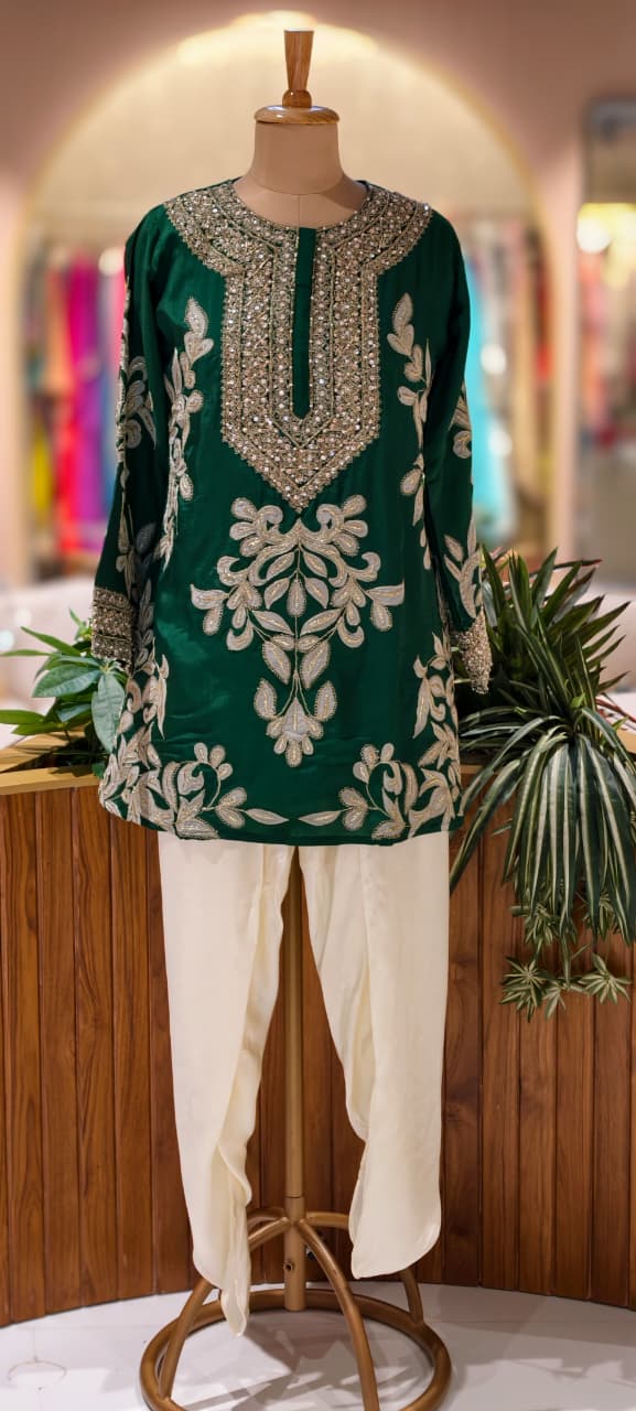 Designer Elegant Embroidery Work Bright Kurta With Tulip Pant Set- 13576