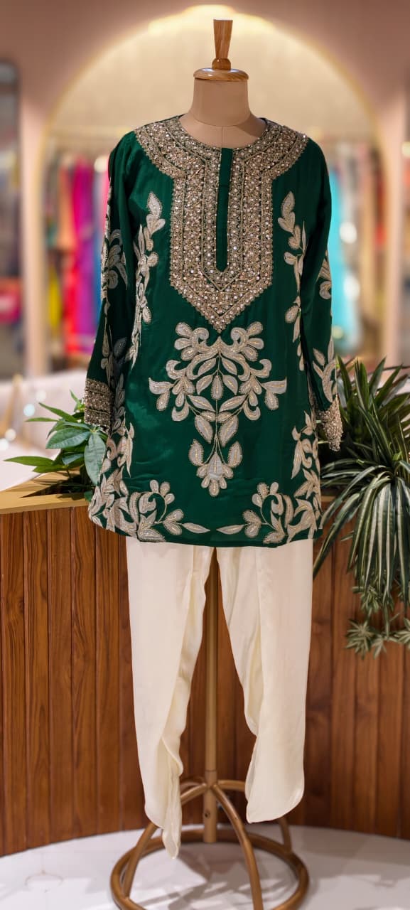 Designer Elegant Embroidery Work Bright Kurta With Tulip Pant Set- 13576