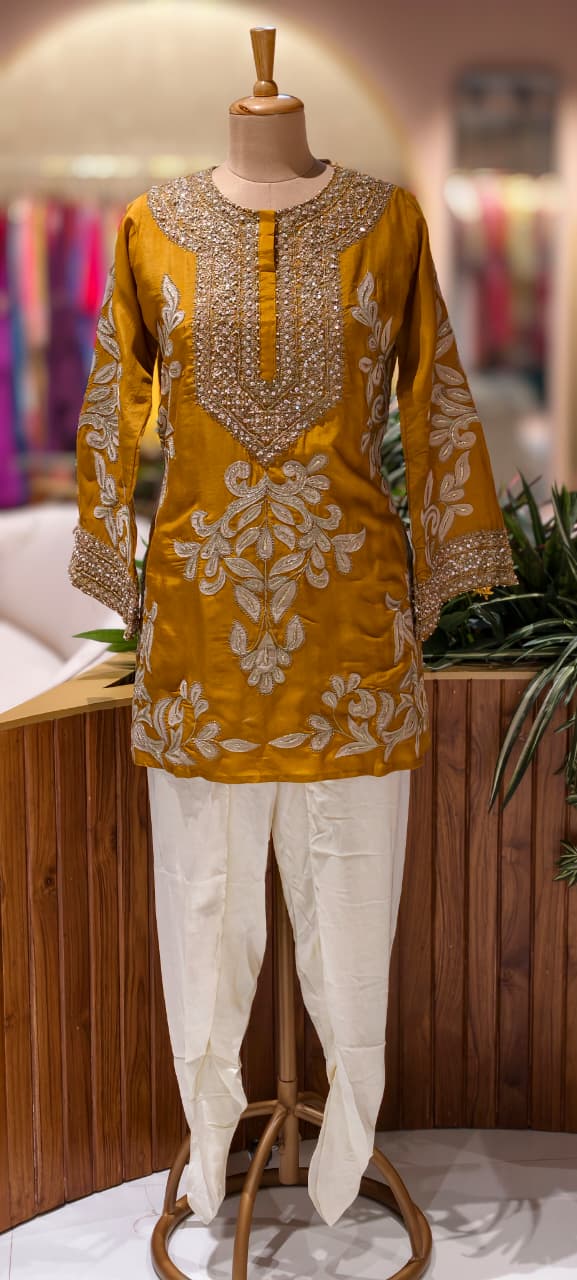 Designer Elegant Embroidery Work Bright Kurta With Tulip Pant Set- 13576