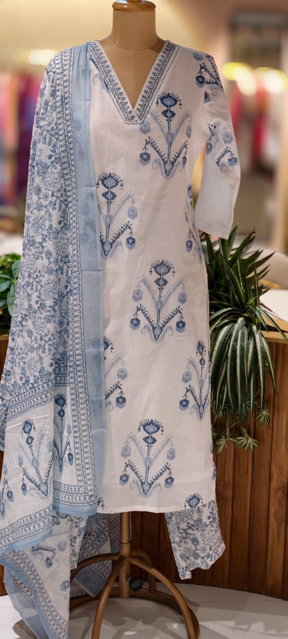 Soft Tone Summer Friendly Printed Cotton Full Suit Set With Dupatta- 13566