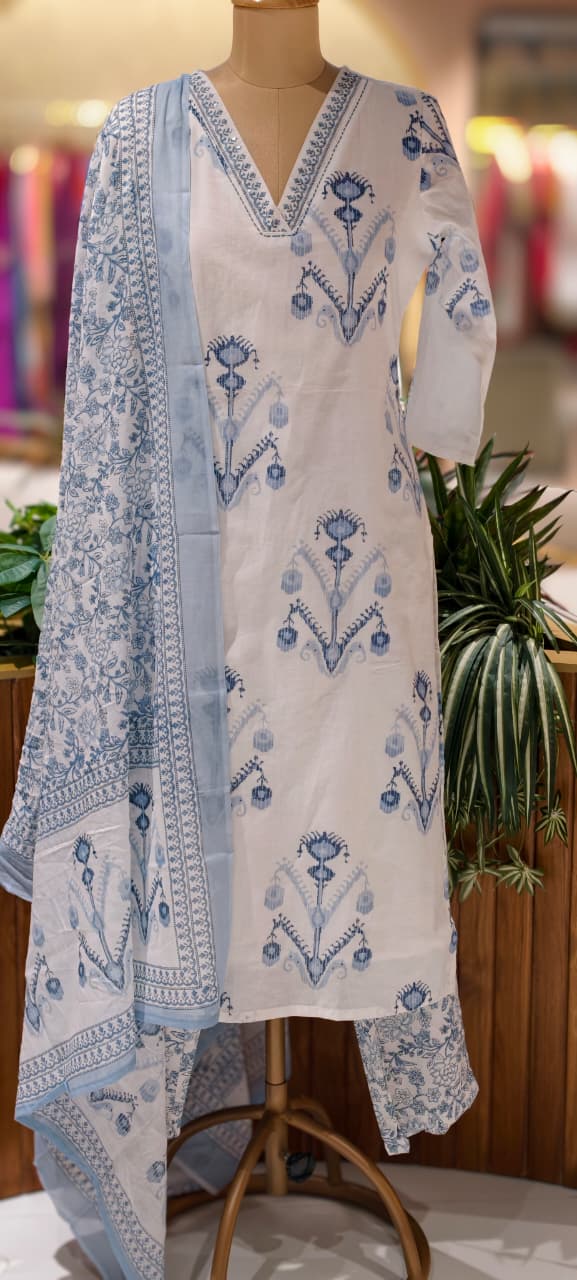 Soft Tone Summer Friendly Printed Cotton Full Suit Set With Dupatta- 13566