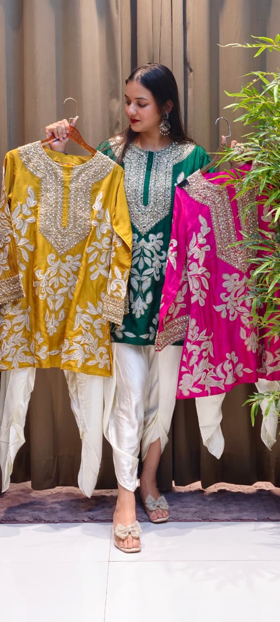 Designer Elegant Embroidery Work Bright Kurta With Tulip Pant Set- 13576