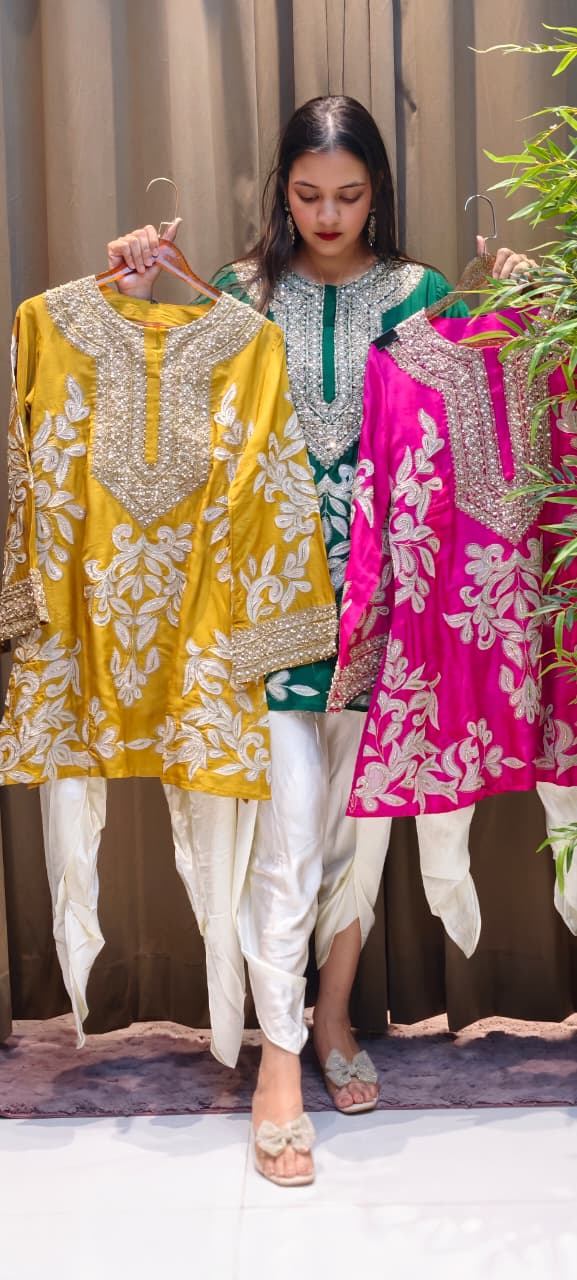 Designer Elegant Embroidery Work Bright Kurta With Tulip Pant Set- 13576