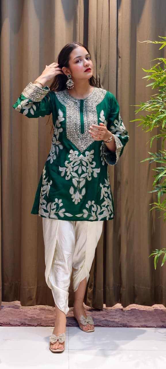 Designer Elegant Embroidery Work Bright Kurta With Tulip Pant Set- 13576