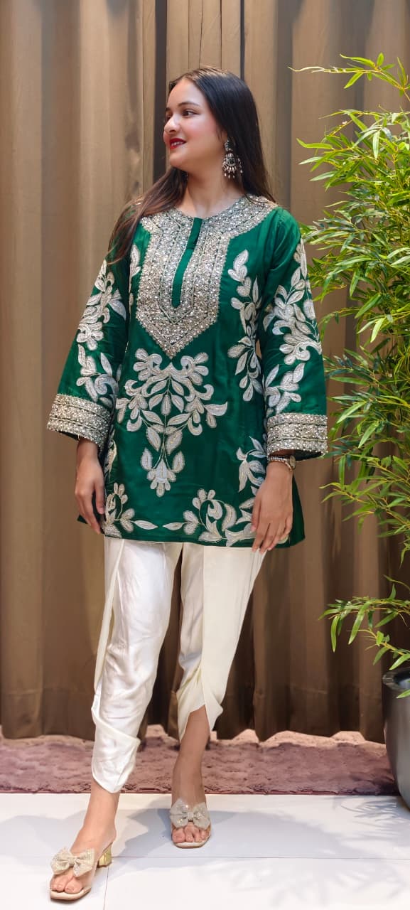 Designer Elegant Embroidery Work Bright Kurta With Tulip Pant Set- 13576