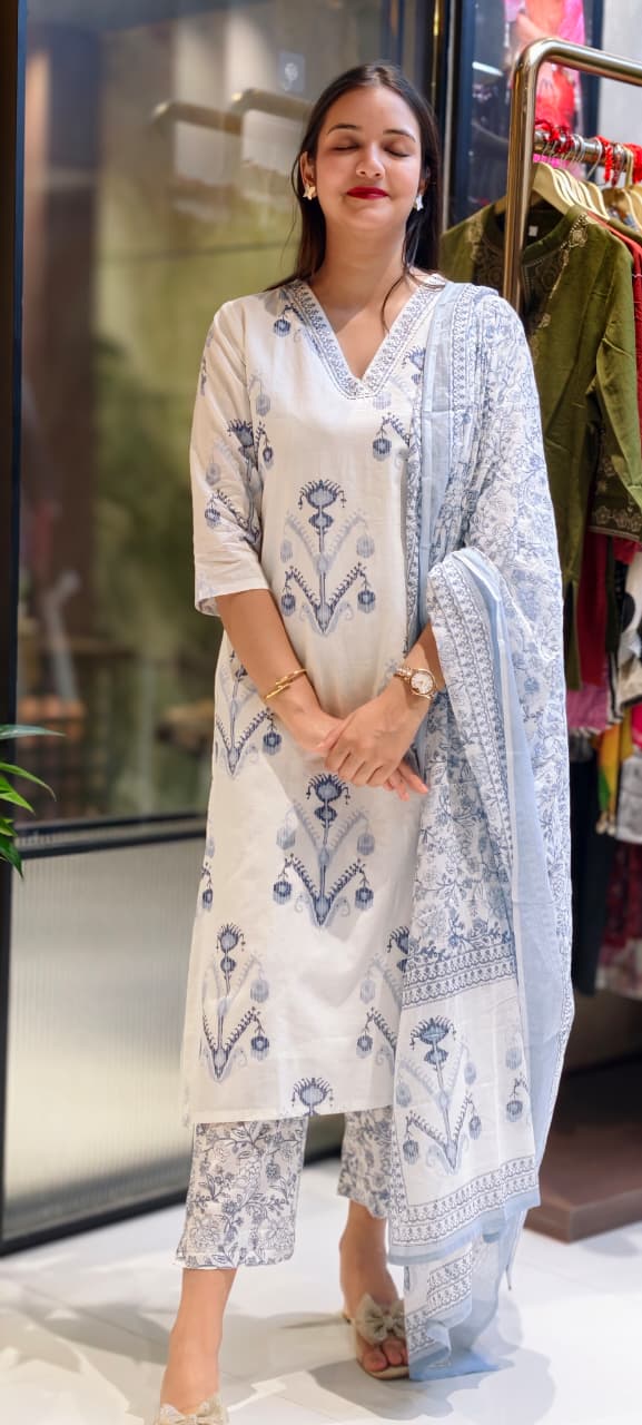 Soft Tone Summer Friendly Printed Cotton Full Suit Set With Dupatta- 13566