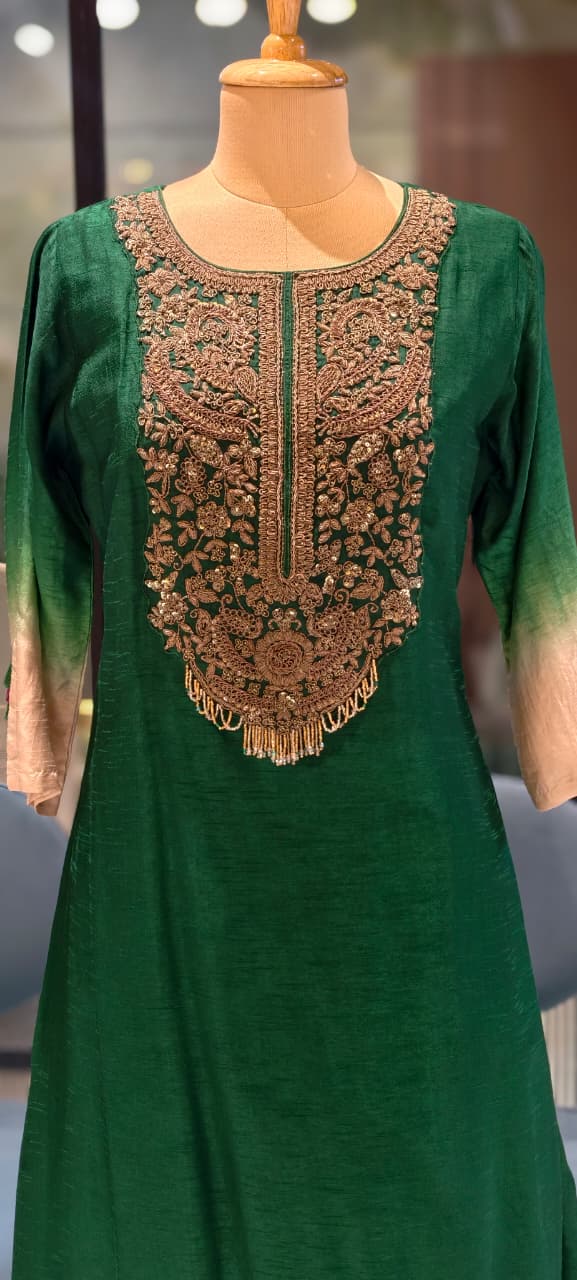 Stunning Hand-Embroidery Exquisite Festive Wear Kurta Pant Set- 13250