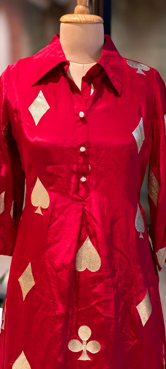 Solitaire Inspired Golden Highlight Vibrant Co-Ord Set In Crepe Fabric- 13599