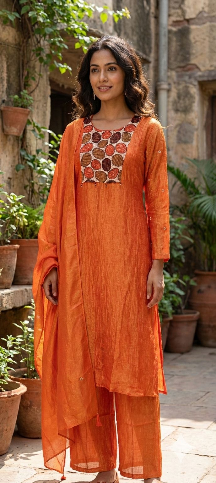 Very Unique Sequin Yoke Crush Elegance Tissue A-Line Full Suit Set With Dupatta- 13606