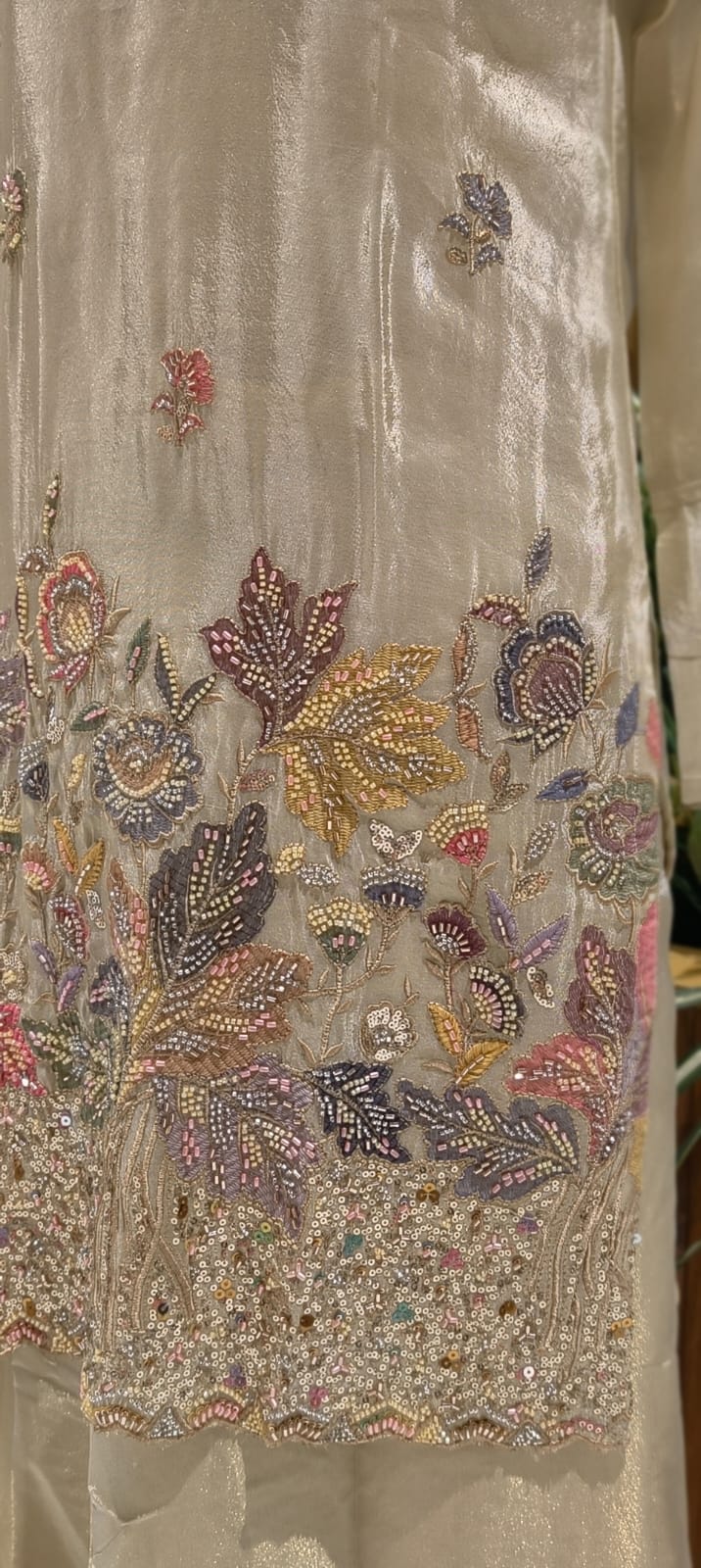 Ivory Embroidered Suttle Elegant Tissue Full Suit Set With Dupatta- 13546