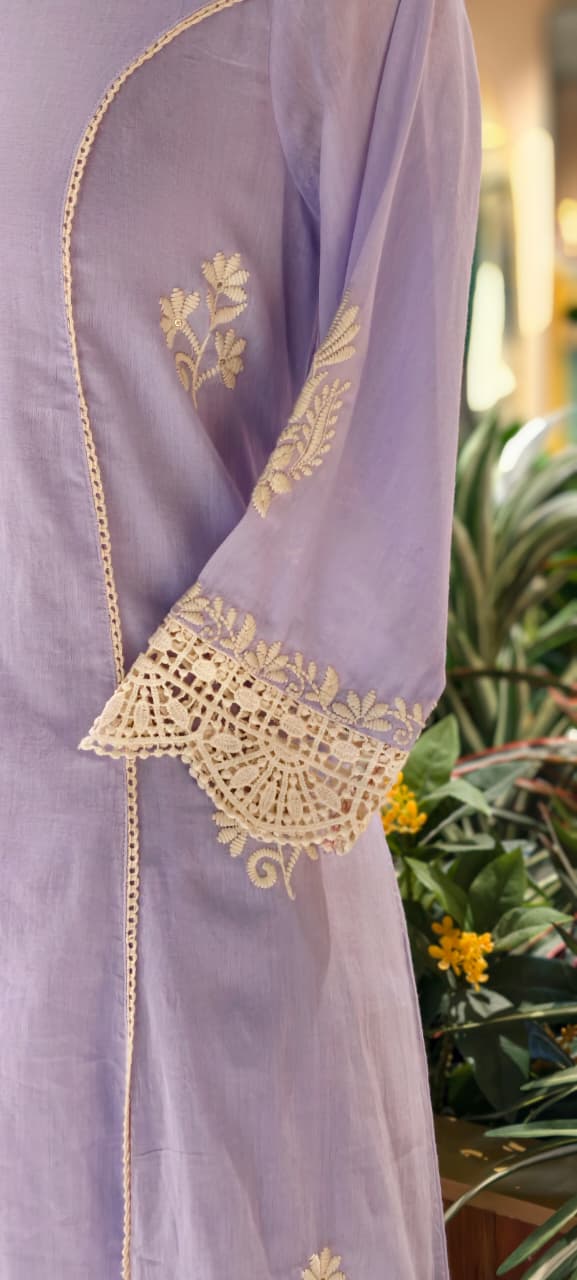 Chikankari Thread Embroidered Pastel Tone Soft A-Line Full Suit Set With Dupatta- 13703