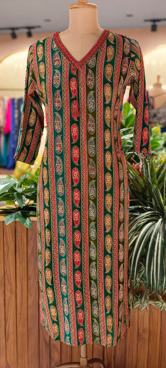 Mango Buti Upside Down Print Colorful Kurti Only- 13749 (Slightly Lean Fit)