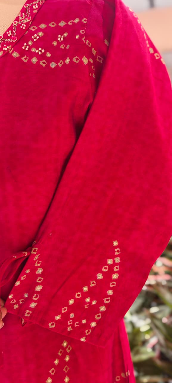 Aline Bandhej Giant Leavy Printed Vibrant Mural Silk Kurti Only (Slightly Lean Fit)-13749