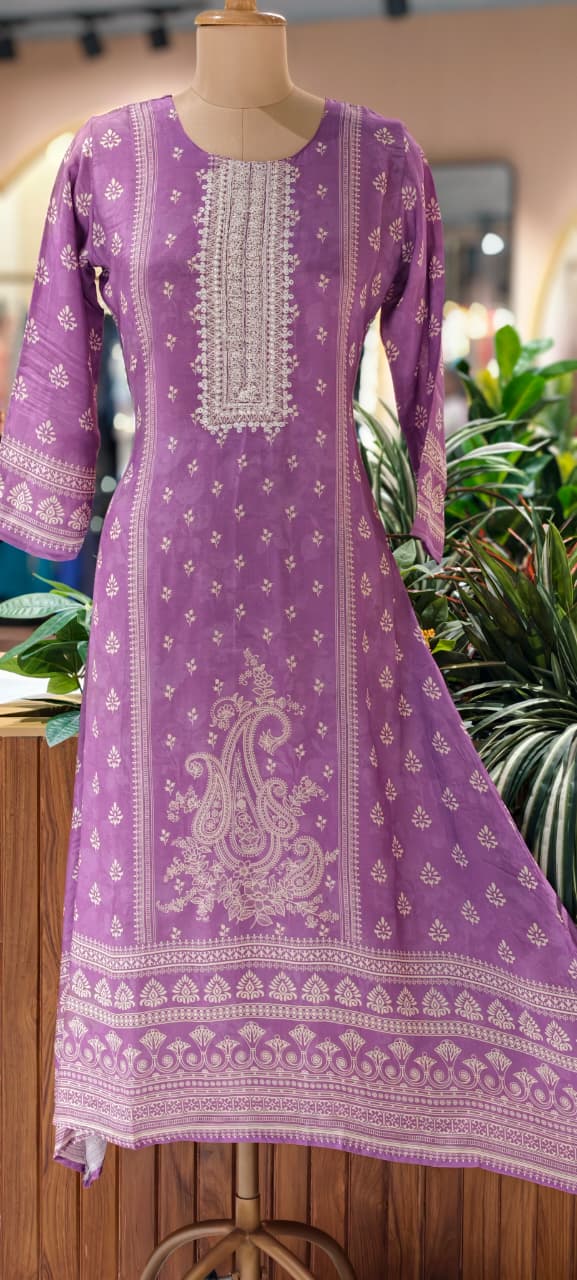 Placement Printed Beautiful Front Yoke Neckline A-Line Muslin Kurti Only