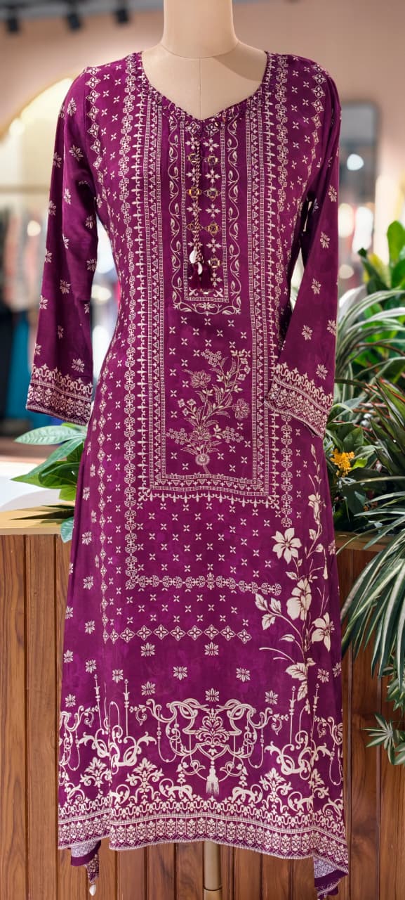 Ethnic Floral Bloom Printed Mural Muslin A-Line Kurti Only (Slightly Lean Fit)