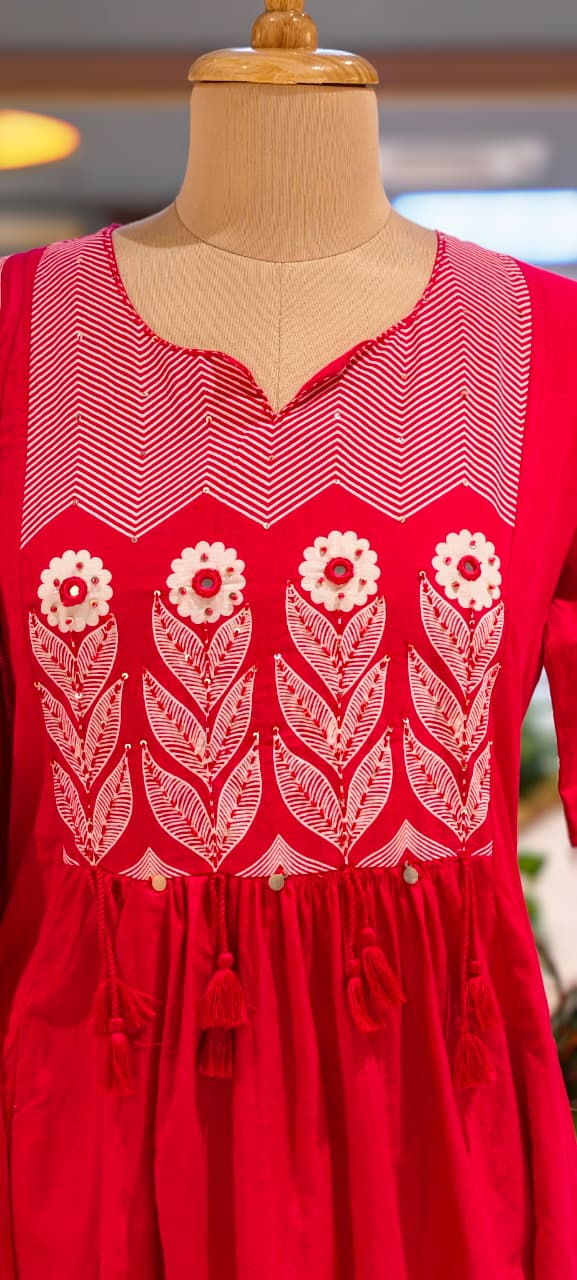Premium Cotton Embroidered Aline Kurta With Bottom And Dupatta 13840