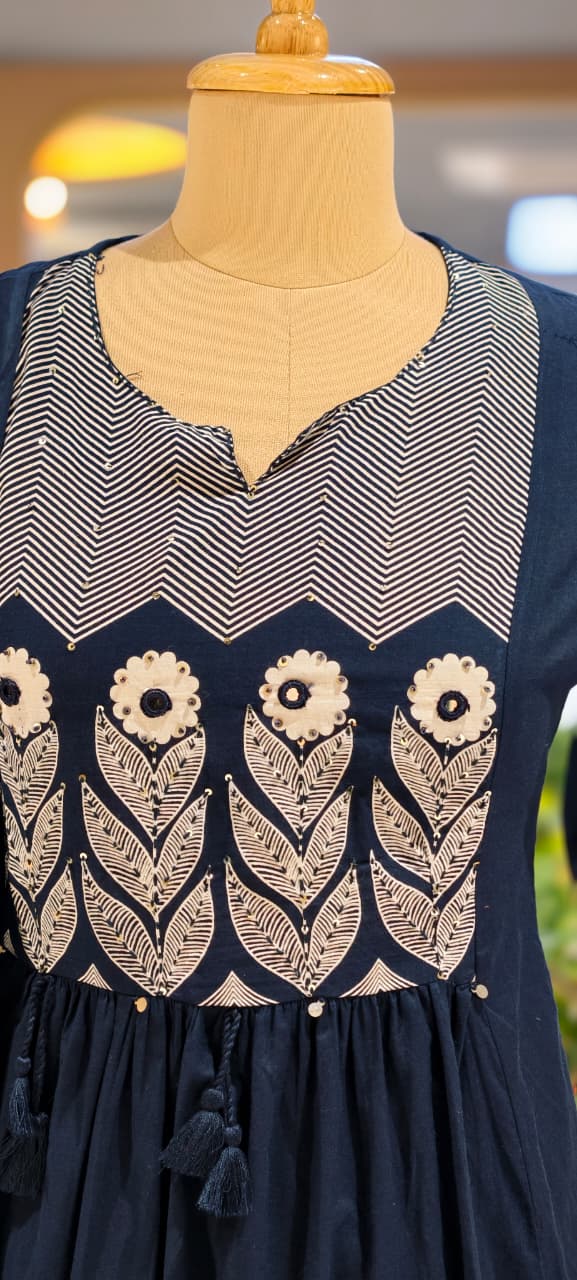Premium Cotton Embroidered Aline Kurta With Bottom And Dupatta 13840
