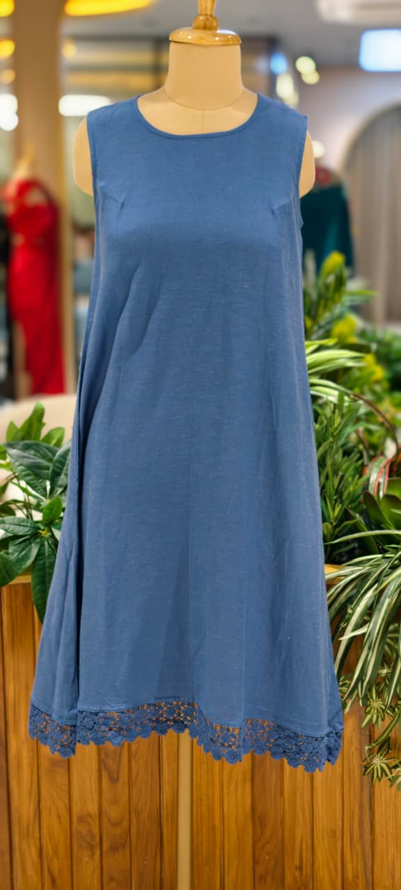 Stylish Denim Style Blue Cotton Indowestern Kurti with Embroidered Jacket and Intricate lace Hemline 13850