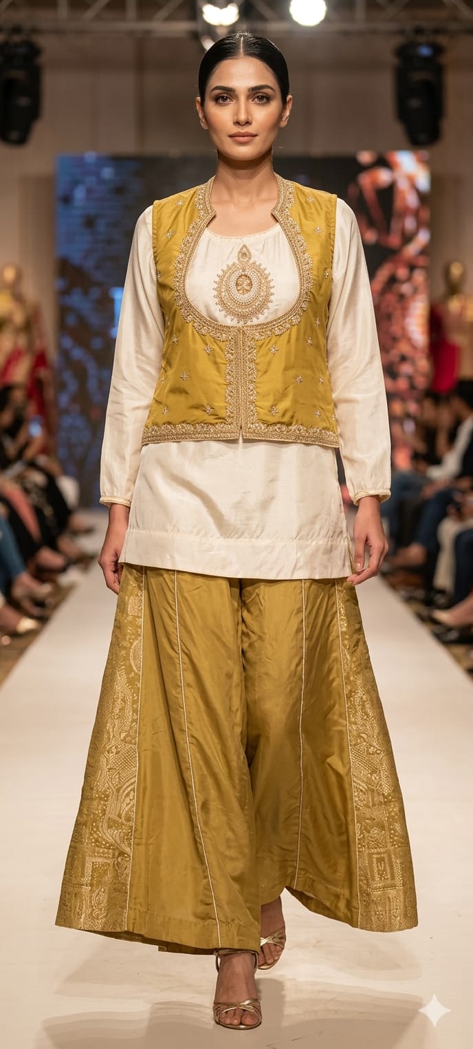 Royal Heritage Ho Silk Embroidered Jacket Style Kurta Set with Designer Ethnic Brocade Pants 13856