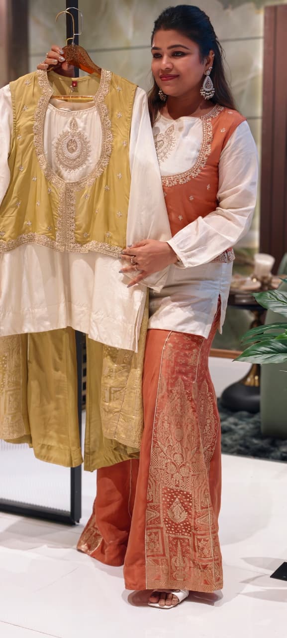 Royal Heritage Ho Silk Embroidered Jacket Style Kurta Set with Designer Ethnic Brocade Pants 13856