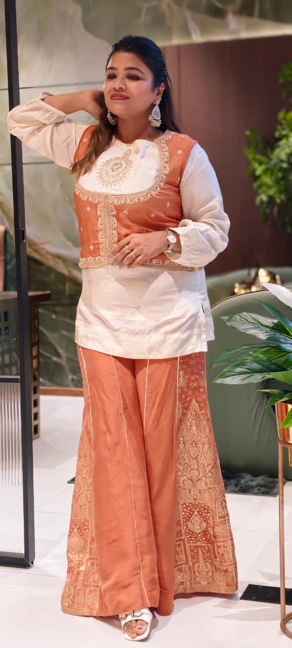 Royal Heritage Ho Silk Embroidered Jacket Style Kurta Set with Designer Ethnic Brocade Pants 13856