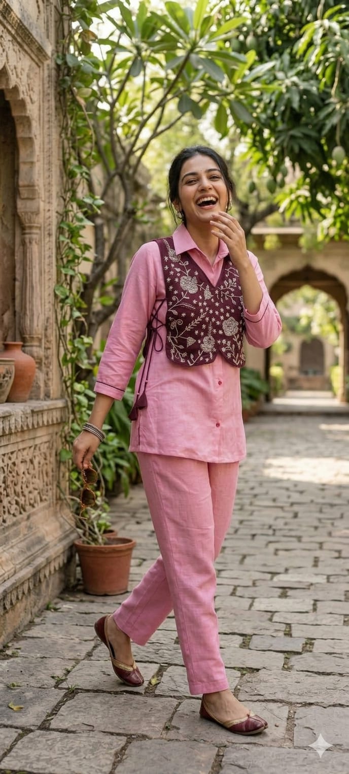 Meher Embroidered Jacket Collar Kurta and Pant Tunic Set-13923