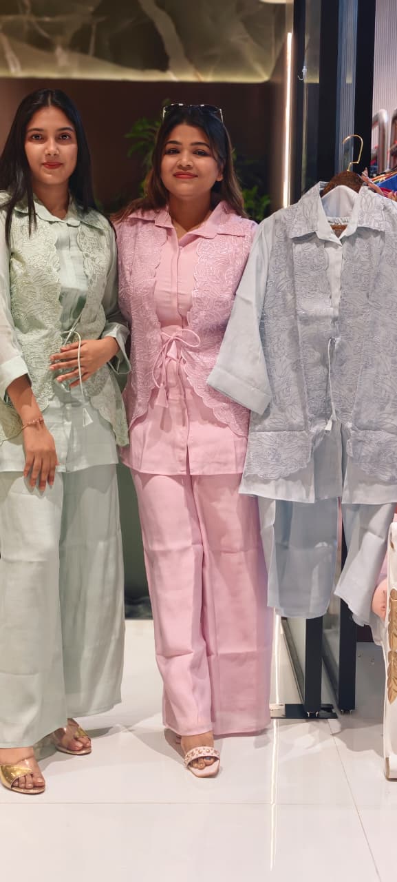 Pastel Surat Mul Chanderi Kurta Set with Statement Embroidered Attached Jacket-13904