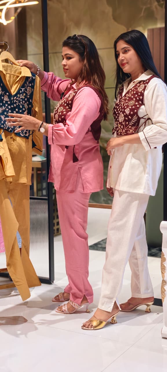 Meher Embroidered Jacket Collar Kurta and Pant Tunic Set-13923