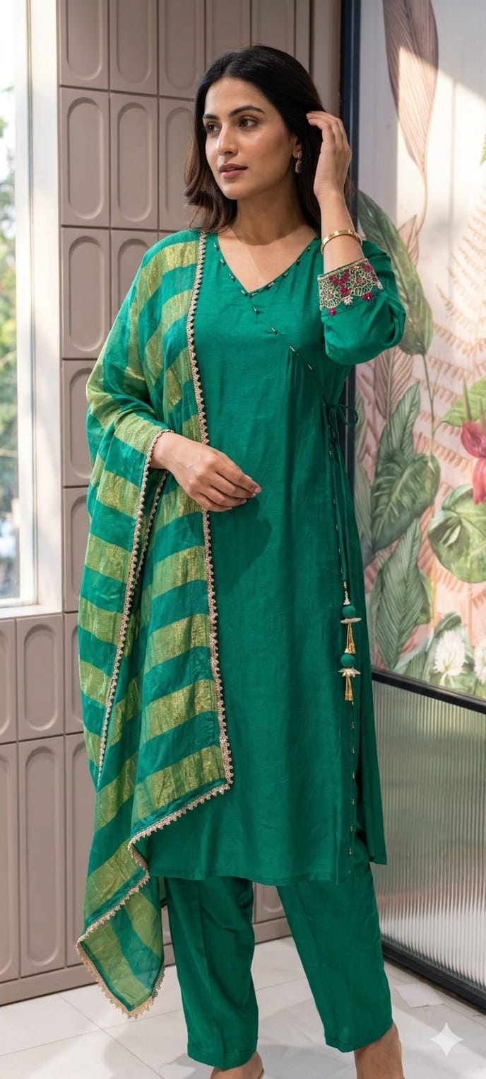 Solid Shade Angrakha Anakarli  Small Beads Works Full Suit Set 12755