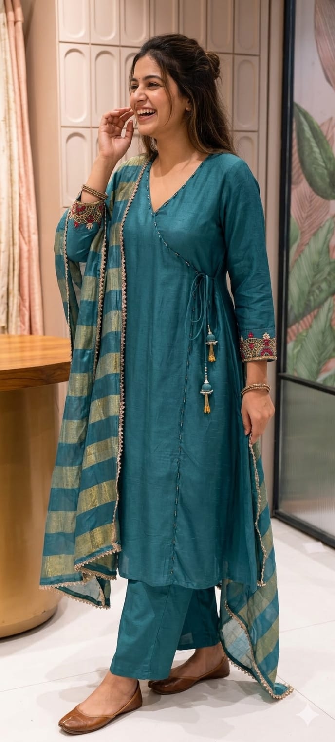 Solid Shade Angrakha Anakarli  Small Beads Works Full Suit Set 12755