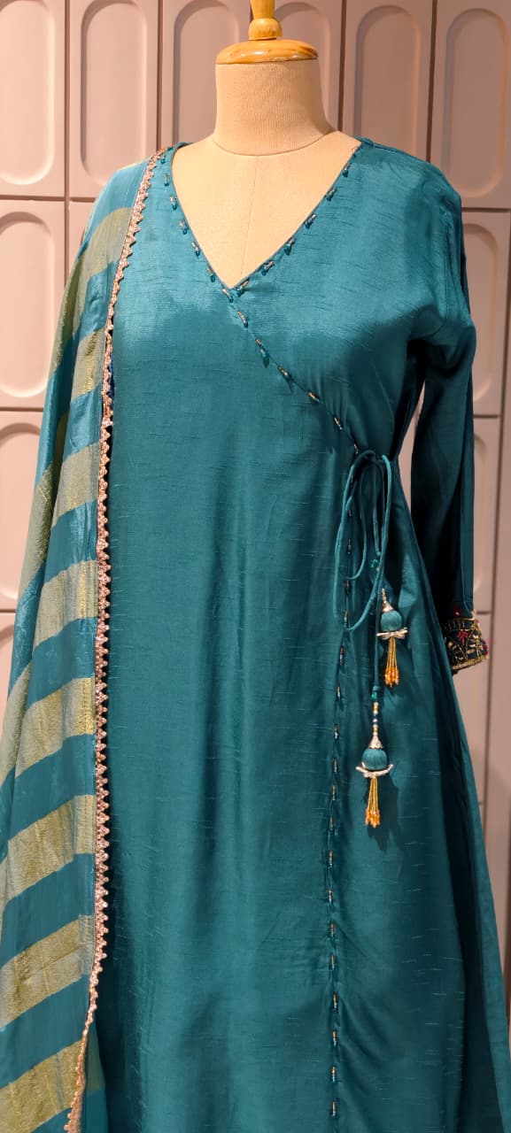 Solid Shade Angrakha Anakarli  Small Beads Works Full Suit Set 12755