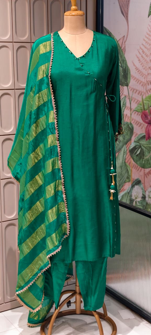 Solid Shade Angrakha Anakarli  Small Beads Works Full Suit Set 12755