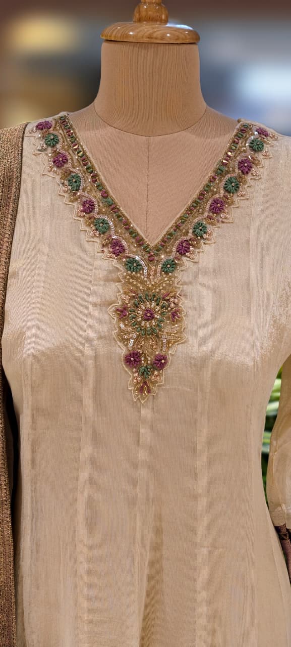 Anarkali Elegant Ivory Chanderi Kurta Set with Banarasi Dupatta