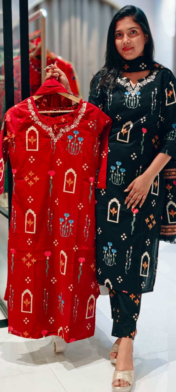 Jharokha-inspiredprints 3-Piece Cotton Suit Set-13571