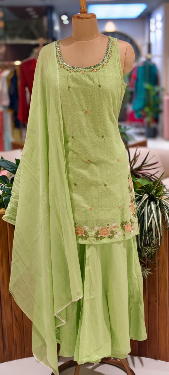 Beautifull Cotton Sleeveless Full Suit With Plain Dupatta-13978 RB13