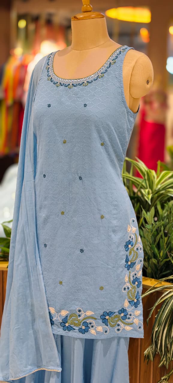 Beautifull Cotton Sleeveless Full Suit With Plain Dupatta-13978 RB13
