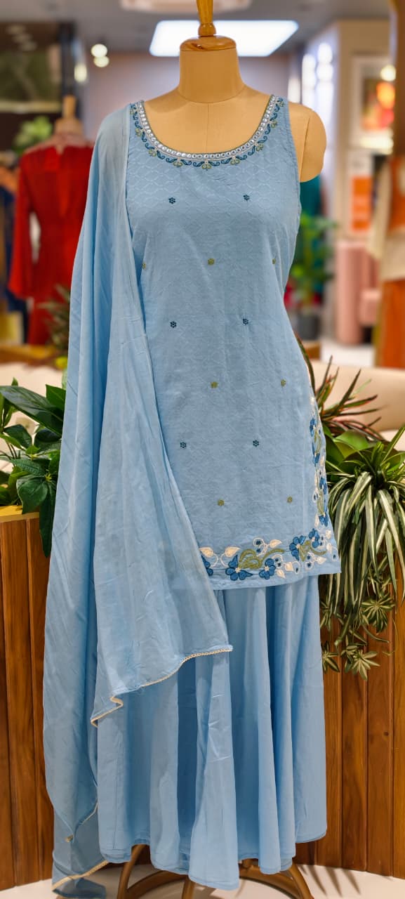 Beautifull Cotton Sleeveless Full Suit With Plain Dupatta-13978 RB13
