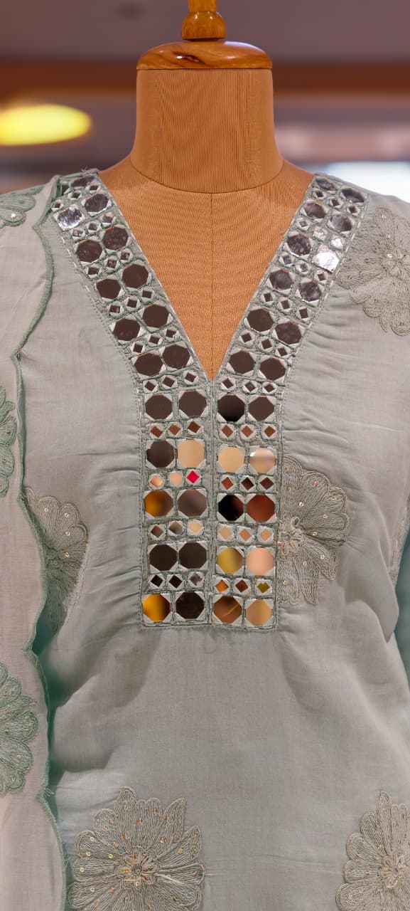 Lean Fit Summer Cotton Full Suit With Mirror Work Embroidery Mulchanderi fabric with Mulcotton Dupatta 14019 RB08