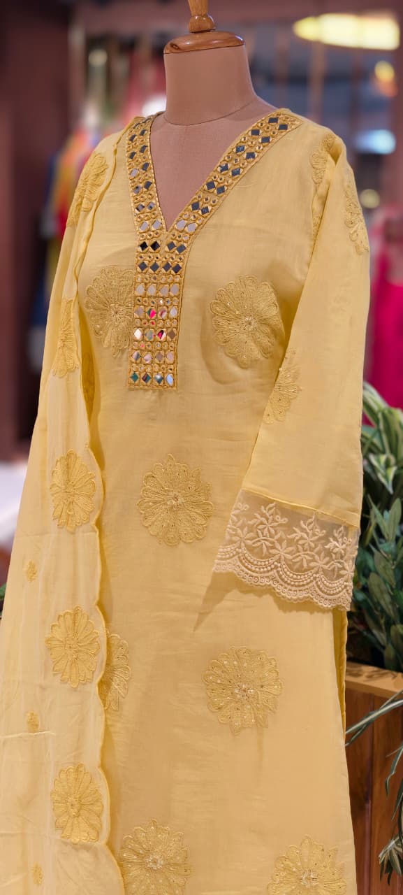 Lean Fit Summer Cotton Full Suit With Mirror Work Embroidery Mulchanderi fabric with Mulcotton Dupatta 14019 RB08