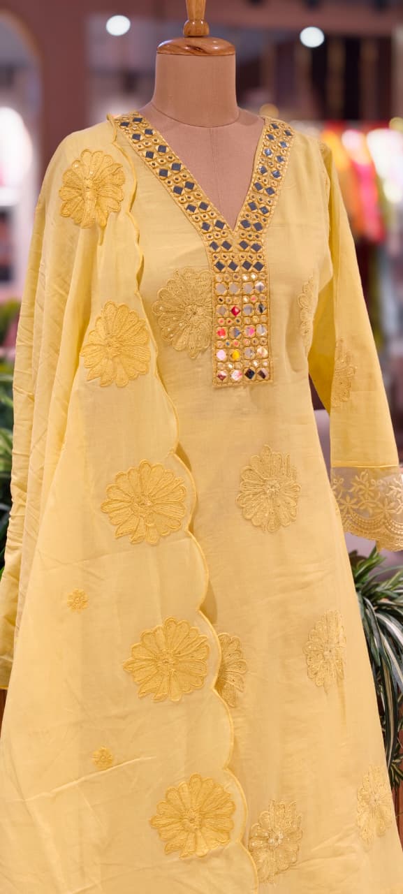 Lean Fit Summer Cotton Full Suit With Mirror Work Embroidery Mulchanderi fabric with Mulcotton Dupatta 14019 RB08