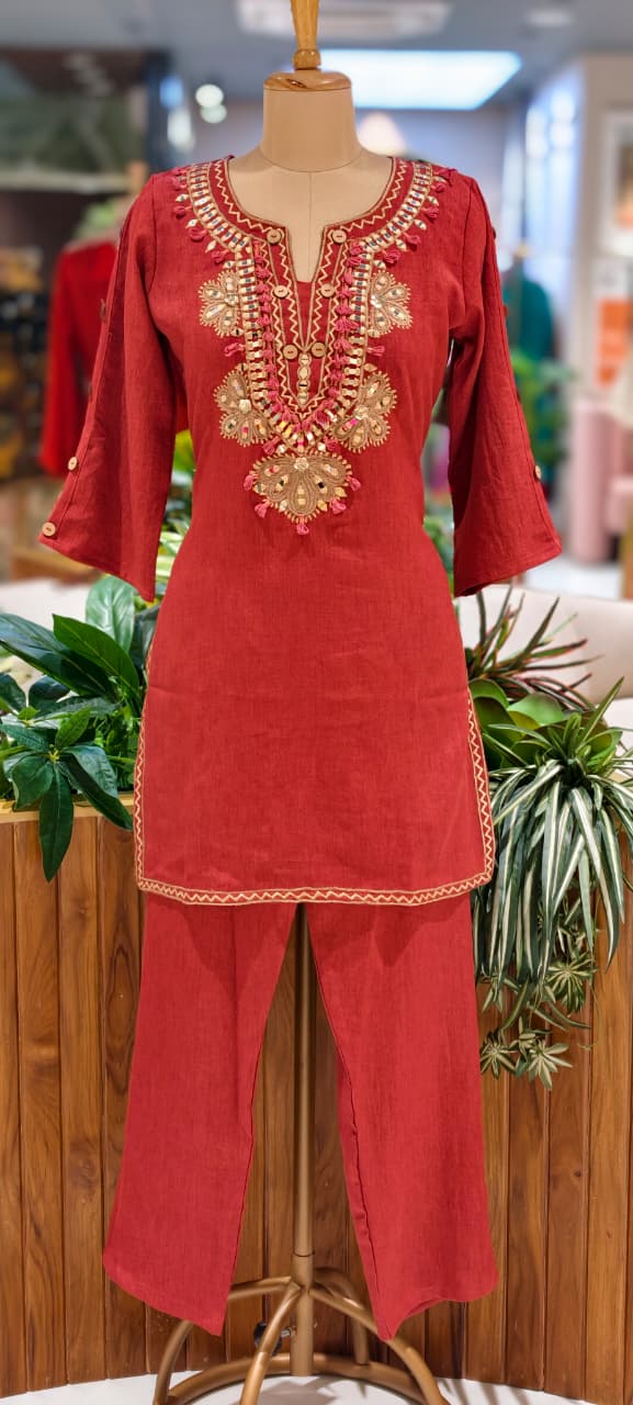 Premium Cotton Blend Ethnic Cords Set with Intricate Thread & Mirror Work-14004 RB05